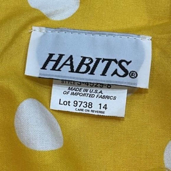 Vintage Retro Dress by Habits Size 14 Yellow Polka Dot Made in USA RUNS SMALL - Picture 9 of 16